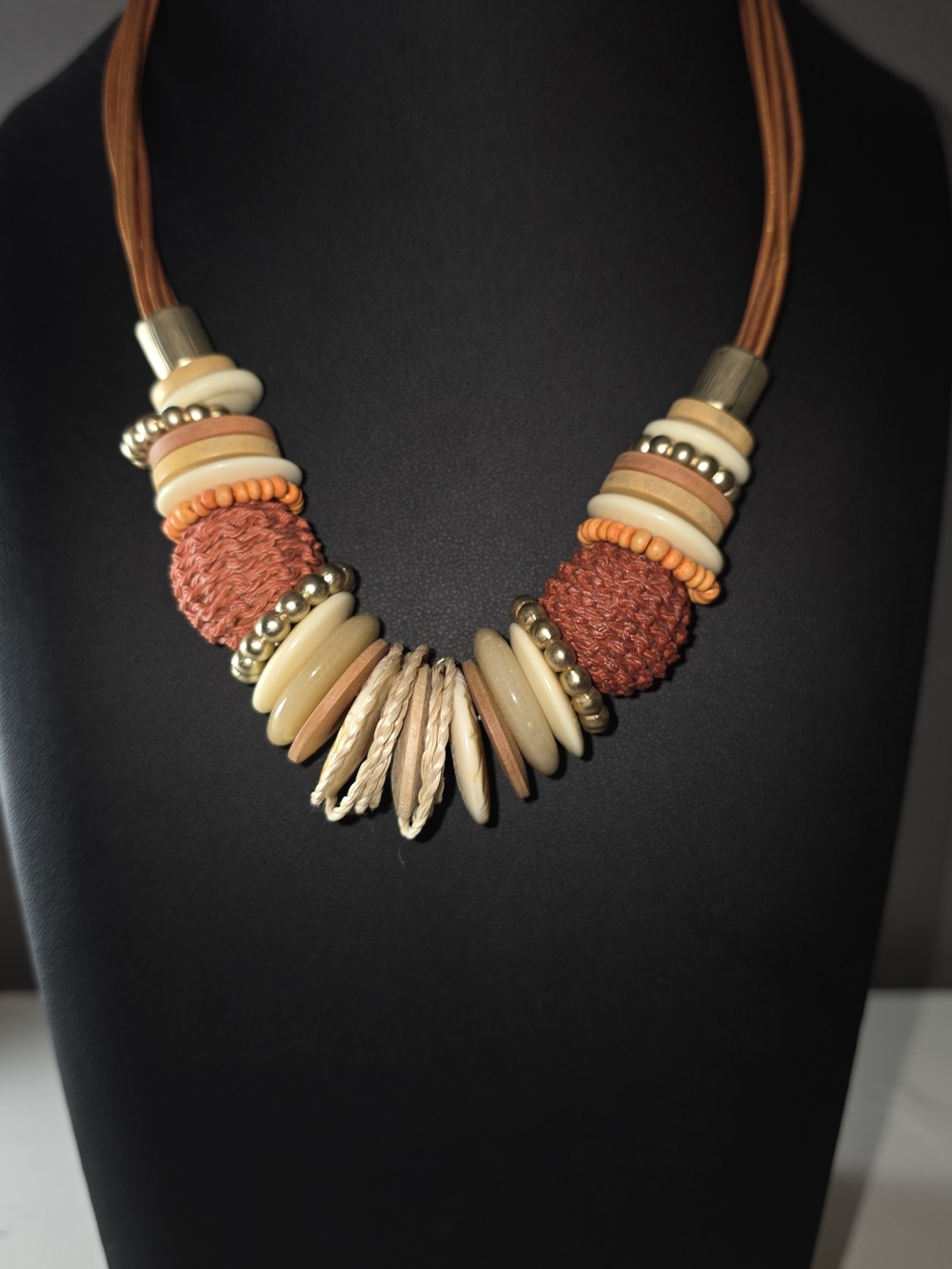 Chicos Orange & Cream Beaded Statement Necklace